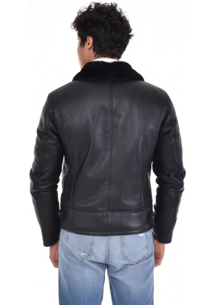Hakiki Deri Kürk Yaka Siyah Erkek Deri Mont Yandan Cepli Deri Ceket modelleri