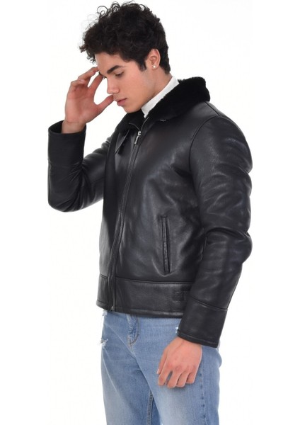 Hakiki Deri Kürk Yaka Siyah Erkek Deri Mont Yandan Cepli Deri Ceket indirimleri