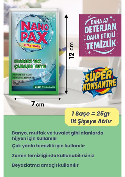 Klorsuz Çamaşır Suyu Toz Temizlik Saşesi (6 Adet x 25GR) modelleri