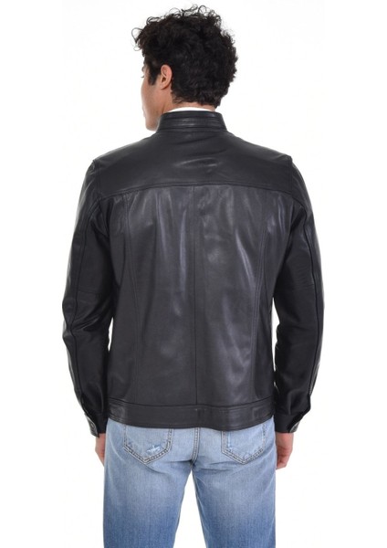 Hakiki Deri Siyah Erkek Deri Mont Üst ve Yandan Cepli Deri Ceket fırsatları