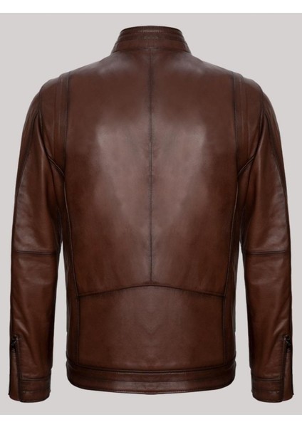 Hakiki Deri Kahverengi Erkek Deri Mont Yan Cepli Fermuarlı Deri Ceket fiyatları