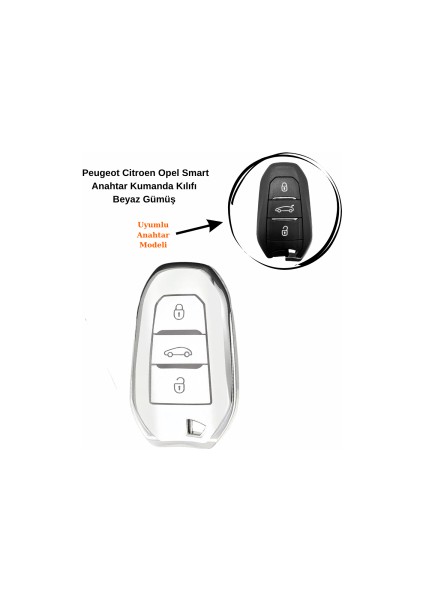 Citroen C4 Smart Anahtar Kumanda Kılıfı Beyaz Gümüş 2010-2016