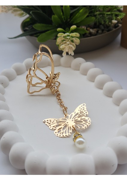 Kelebek Model Sallantılı ve Inci Detaylı Metal Kadın Mandal Toka(4 Cm) fiyatları