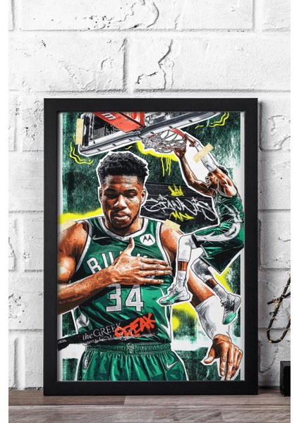 Giannis Antetokounmpo Çerçeveli Tablo - Milwaukee Bucks Nba Posteri Tablo