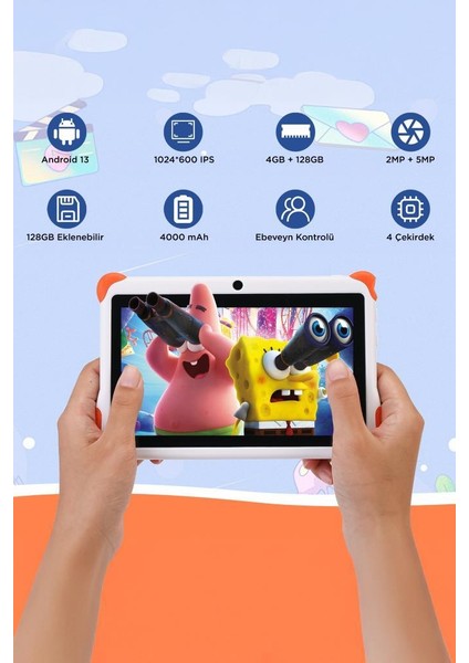 T15 Beyaz 4gb +128 GB Tablet Çocuk Tableti Kılıf Hediyeli