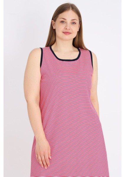 Kadın Çizgili %100 Pamuk Biye Detaylı Relaxed Askılı Elbise fiyatları