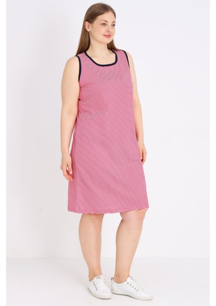 Kadın Çizgili %100 Pamuk Biye Detaylı Relaxed Askılı Elbise modelleri