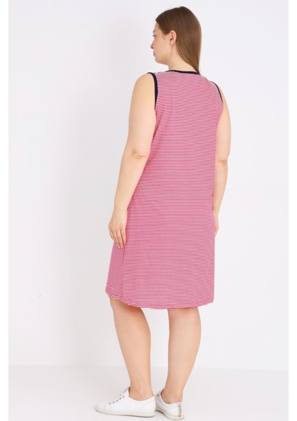 Kadın Çizgili %100 Pamuk Biye Detaylı Relaxed Askılı Elbise fırsatları