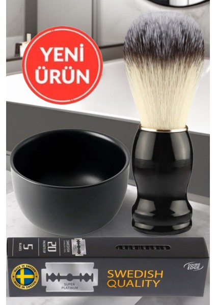 F8 Tıraş Fırçası + Paslanmaz Kase + 100 Adet Platinum Yaprak Jilet