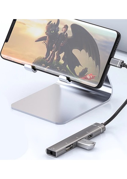 Ally 4in1 Type-C+3.5mm+Usb Girişli Çoğaltıcı Adaptör Çevirici HUB-(5775) - ISL1460-8458