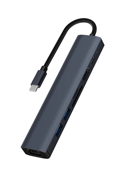 Ally BYL-2303 7 In 1 Type-C To USB + Type-C + Ethernet + Kart Okuyucu + HDMI Dönü? - ISL4926-8522