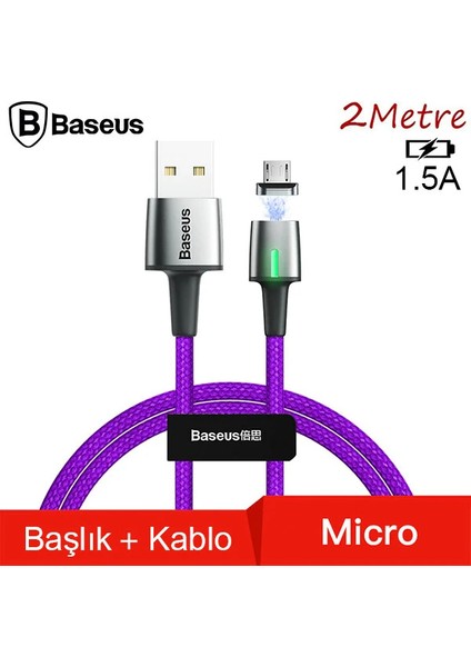 Baseus Zinc Magnetic USB Kablo Şarj Android Mikro Başlık 2metre 1.5A-(5775) - ISL9777-4846
