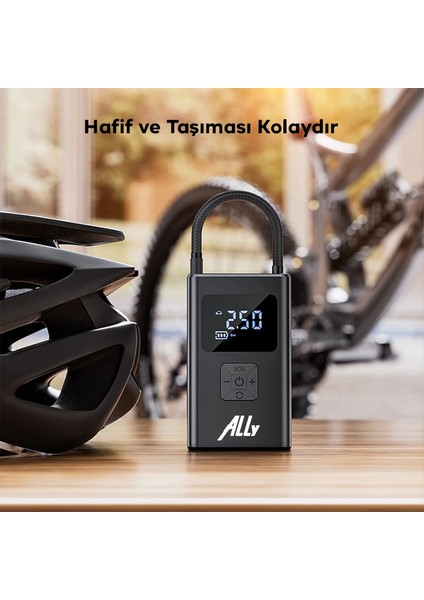 Ally ST-5522 Şarjlı Lastik Şişirme Hava Kompresör Pompası 12V LED Işıklı-( - ISL2008-1928