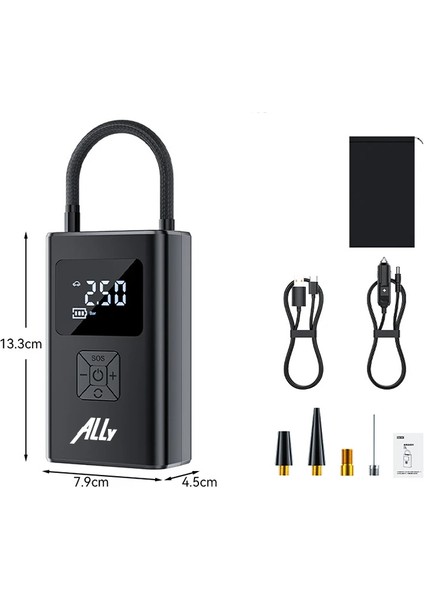 Ally ST-5522 Şarjlı Lastik Şişirme Hava Kompresör Pompası 12V LED Işıklı-( - ISL2008-1928