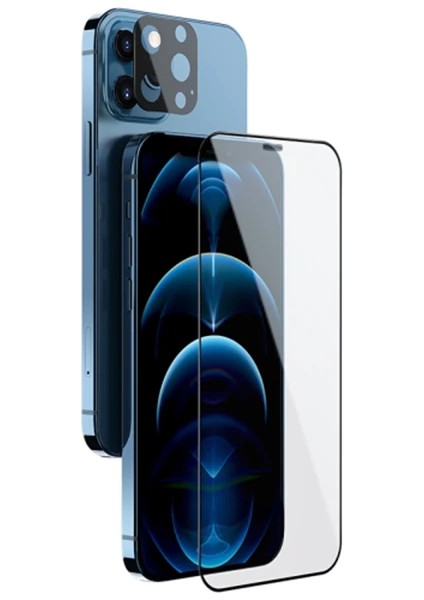Iphone 12 Pro Max 2in1 Full Glue Tempered Cam Ekran Koruyucu +Kamera Lens SET-(577 - ISL5257-7240
