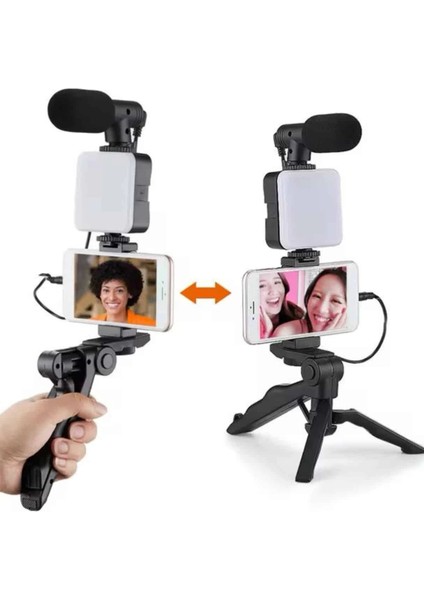 Telefon Tutucu Mikrofonlu Işıklı Youtuber Video Kayıt