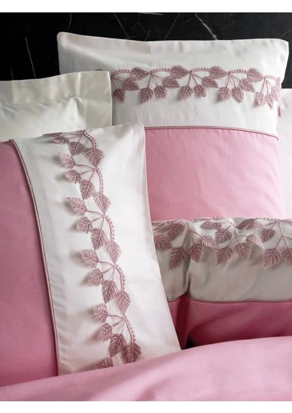 Cotton Box Brode Nakışlı Çift Kişilik Saten Nevresim Takımı Niobe Pembe