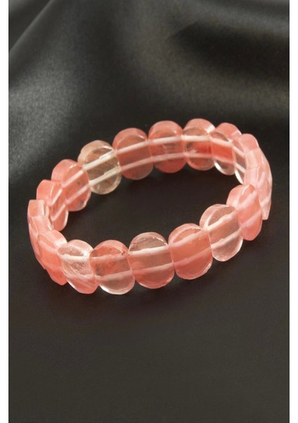 Oval Kesim Pembe Kuvars Doğaltaşlı Bileklik