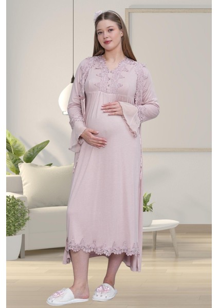 Mecit 1518 Gül Kurusu Sabahlıklı Lohusa Gecelik Takım