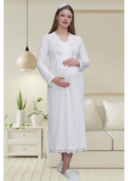 Mecit 1518 Ekru Sabahlıklı Lohusa Gecelik Takım modelleri