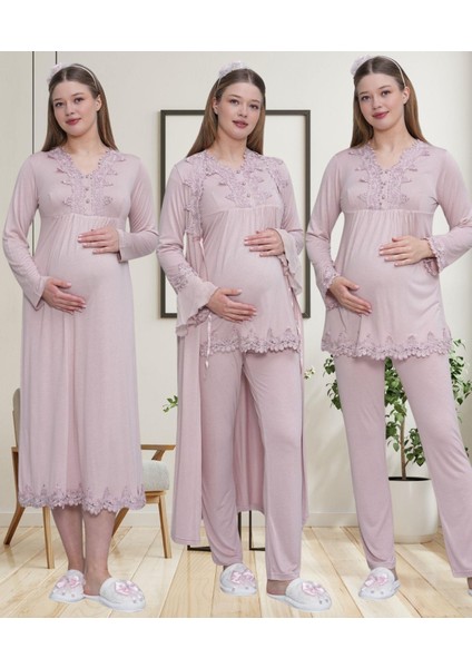 Mecit 1519 Gül Kurusu Lohusa Sabahlık Gecelik Pijama Set