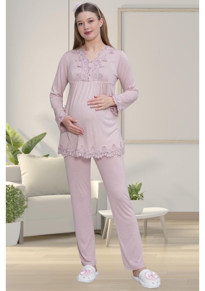 Mecit 1519 Gül Kurusu Lohusa Sabahlık Gecelik Pijama Set modelleri