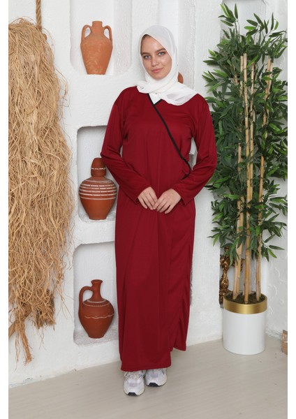 Yandan Bağlamalı Pratik Kadın Namaz Elbisesi Düz Renk