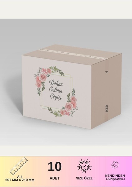 Çeyiz Etiketi Özelleştirilebilir Isme Özel - 10 Adet - Pembe Gül Desen