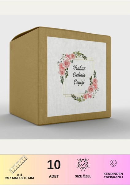 Çeyiz Etiketi Özelleştirilebilir Isme Özel - 10 Adet - Pembe Gül Desen fiyatları