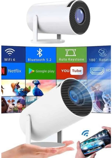 Sinema Projektörü Android HDMI USB Wifi Ses Çıkışlı Ayaklı Projeksiyon Taşınabilir