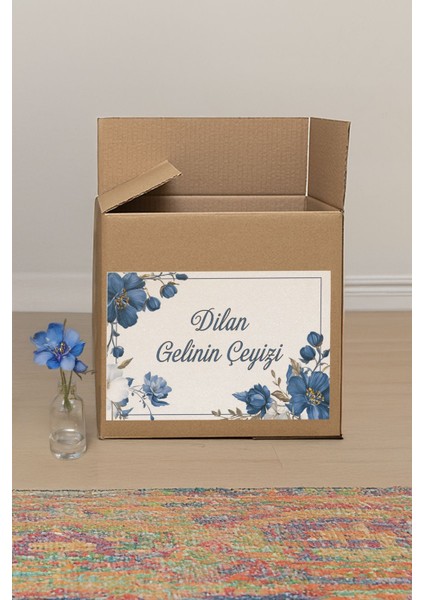 Çeyiz Kutusu Etiketi 20'li Mavi Çiçekli Etiket fiyatları