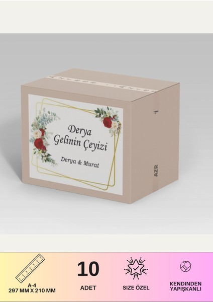 Çeyiz Etiketi Özelleştirilebilir Isme Özel - 10 Adet - Kırmızı Beyaz Gül Desen fiyatları