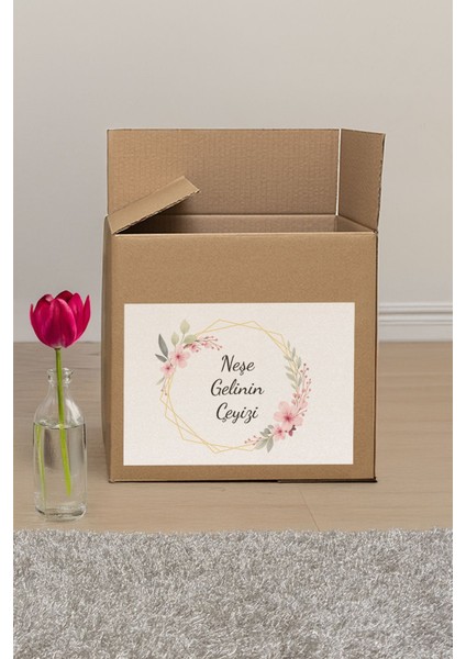 Kişiye Özel Çeyiz Kolisi Etiketi – Kendinden Yapışkanlı A4 – 10’lu Paket - Çiçek Tasarım modelleri