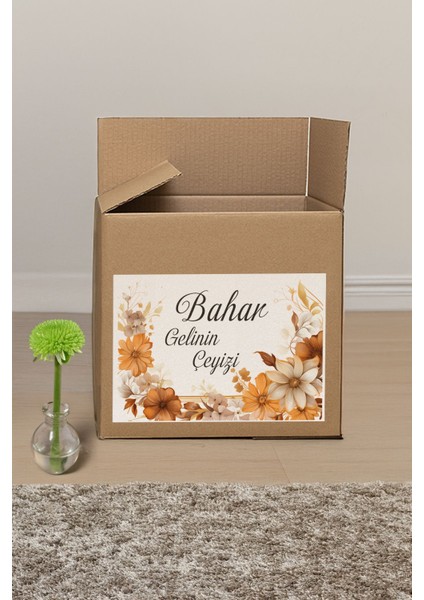 Çeyiz Etiketi Kahverengi Çiçek Desenli Etiket - 20'li fiyatları