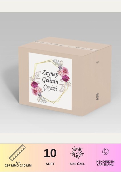 Çeyiz Etiketi Özelleştirilebilir Isme Özel - 10 Adet - Gül Desenli