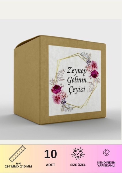 Çeyiz Etiketi Özelleştirilebilir Isme Özel - 10 Adet - Gül Desenli fiyatları