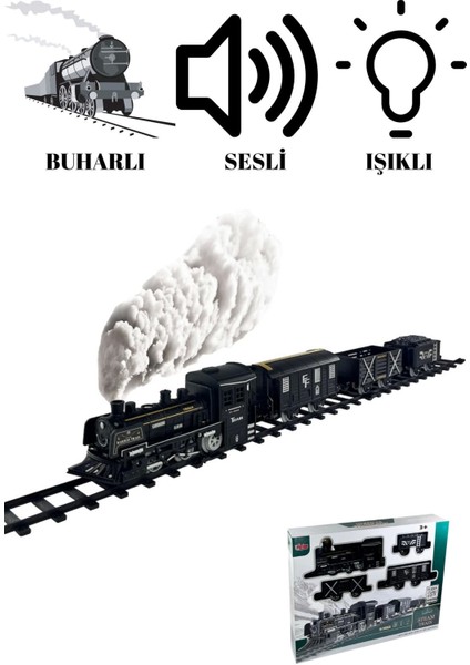 Oyuncak Sesli Işıklı ve Buharlı Tren 15 Parça Oyun Buhar Atan Klasik Classic Sesli Tren 4 Vagonlu