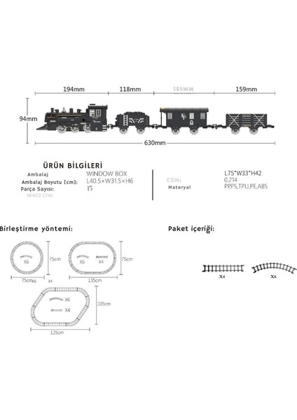 Oyuncak Sesli Işıklı ve Buharlı Tren 15 Parça Oyun Buhar Atan Klasik Classic Sesli Tren 4 Vagonlu fiyatları