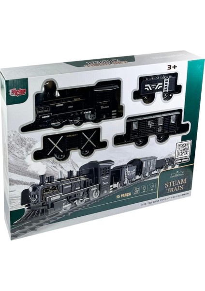 Oyuncak Sesli Işıklı ve Buharlı Tren 15 Parça Oyun Buhar Atan Klasik Classic Sesli Tren 4 Vagonlu