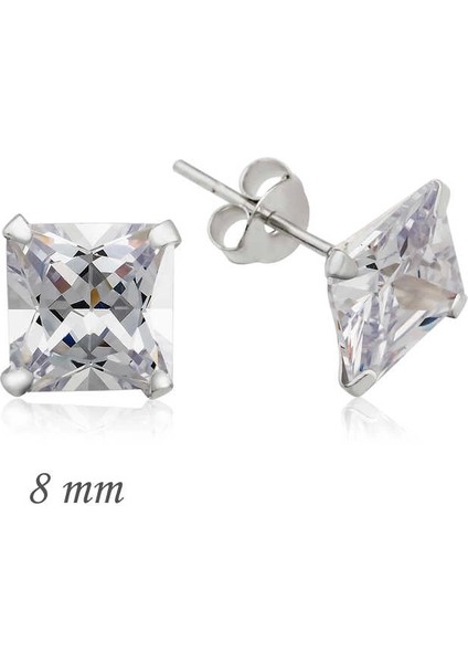 925 Ayar Gümüş Kare Tek Taş Zirkon Küpe - 8 mm (EA1160229) (336336)