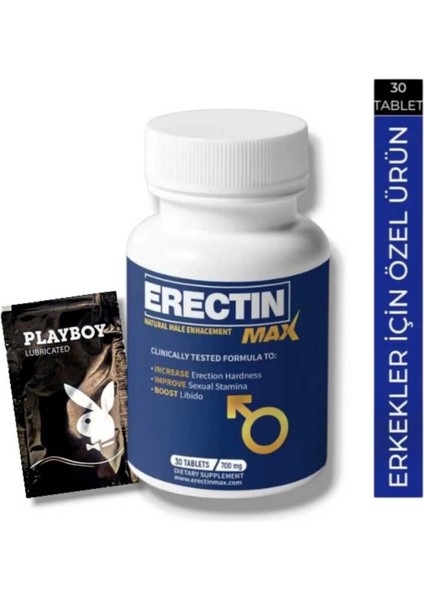 Erectin Max Natural Male Enhancement Performans Arttıran Geliştirici 30 Lu + Playboy Jel Hediye