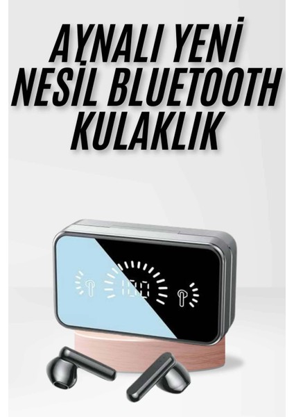 Yeni Nesil Kablosuz Kulaklık Aynalı Powerbank Özellikli Bluetooth Bağlantılı Dijital Göstergeli