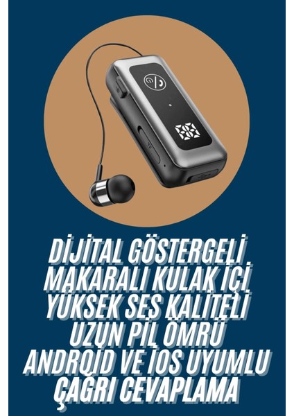 Makaralı Kulaklık Sd Kart Girişli Dijital Göstergeli Kablolu Bluetooth Kulaklık