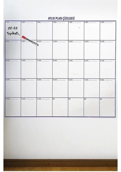 Aylık Planlayıcı Manyetik Duvar Stickerı Takvim Plan Çizelgesi - Ürün Boyutları: 110 cm x 100 cm