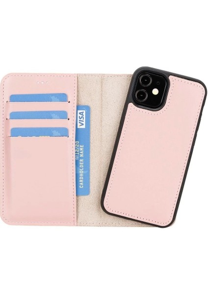 Apple iPhone 12 Mini Uyumlu Deri Cüzdanlı Kılıf Nu2 Pembe indirimleri