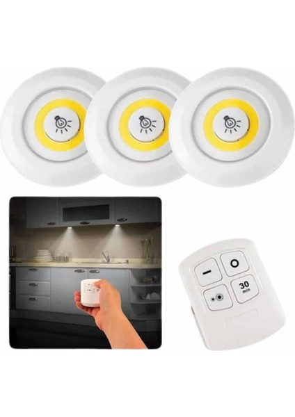 Dolap Işığı Mutfak Rafı Işığı Uzaktan Kumandalı 3 Lü Spot LED Lamba