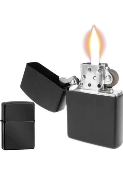 Çakmak Parlak Siyah Zippo Benzinli Çakmak Cep Boy Doldurulabilir