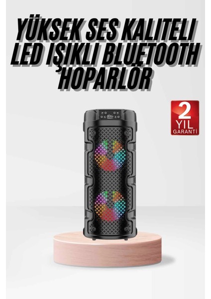 Bluetooth Hoparlör Rgb LED Işıklı Büyük Boy Yüksek Bass Çift Loblu