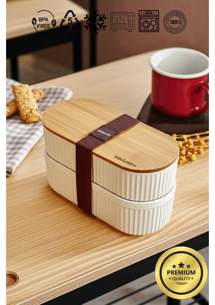 Bambu Kapaklı Lunch Box Kahvaltılık Saklama Kabı Large Bölmeli