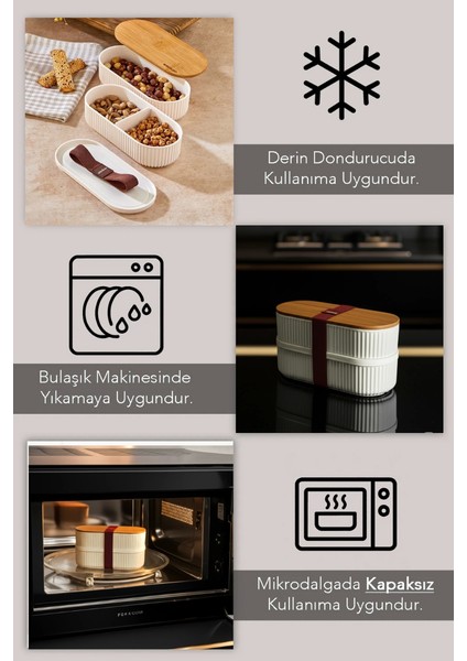Bambu Kapaklı Lunch Box Kahvaltılık Saklama Kabı Large Bölmeli